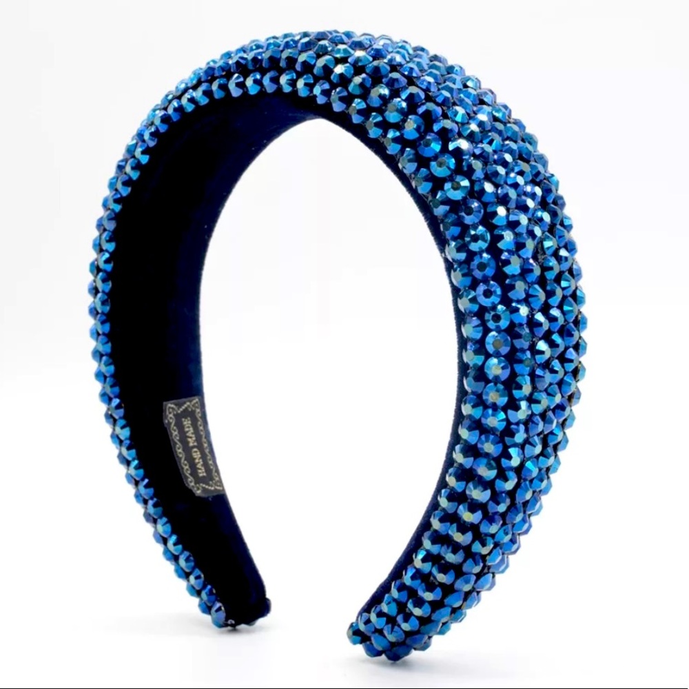 Blue Handmade Rhinestone Festival Coachella Sparkle Bling Statement Headband - Picture 4 of 4